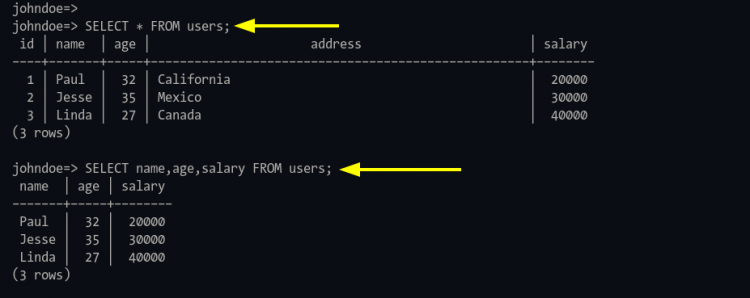 Вывод данных из таблицы users