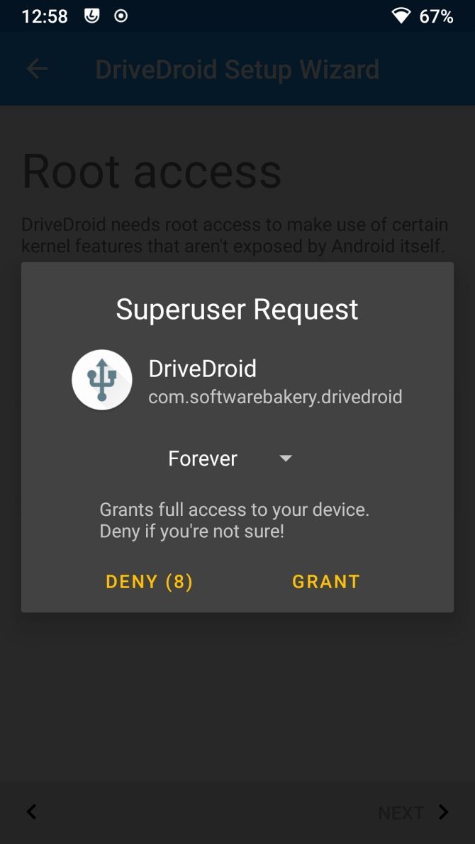 Запрос root‑доступа DriveDroid