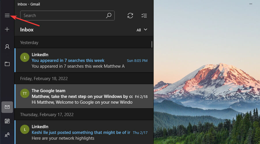 Кнопка Развернуть в Почте