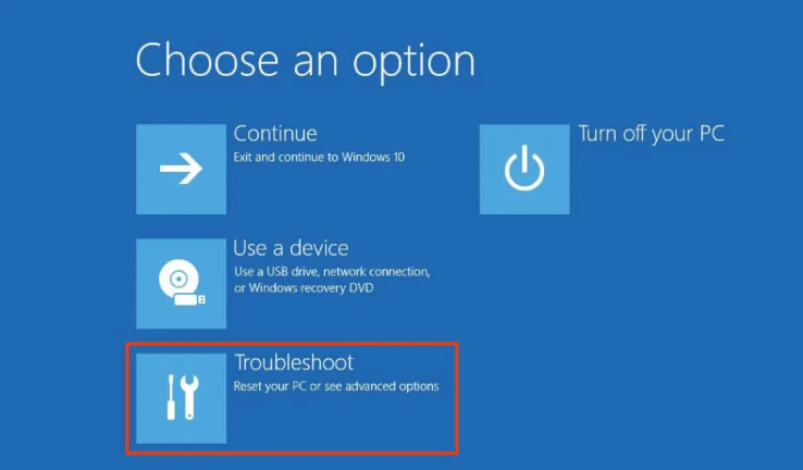 Меню устранения неполадок Windows