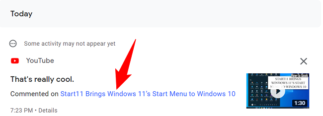 Ссылка на видео рядом с надписью 