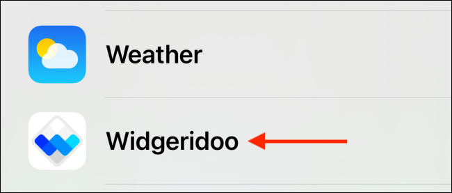 Выбор Widgeridoo в списке виджетов