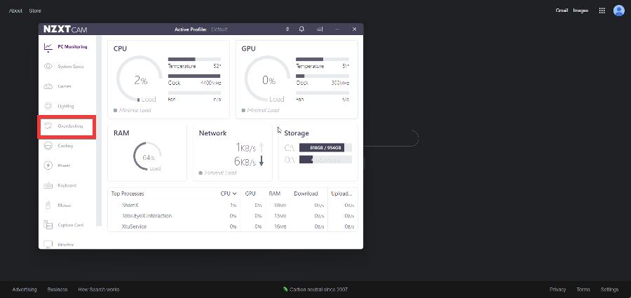 Вкладка Overclocking в NZXT CAM