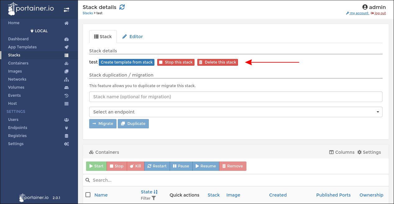 Управление стеком в Portainer