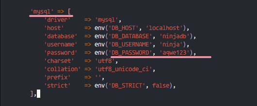Конфигурация базы данных Invoice Ninja