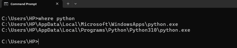 Finestra che mostra il percorso di Python rilevato