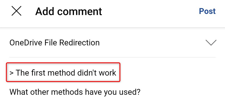 Цитирование текста в мобильном приложении Reddit.