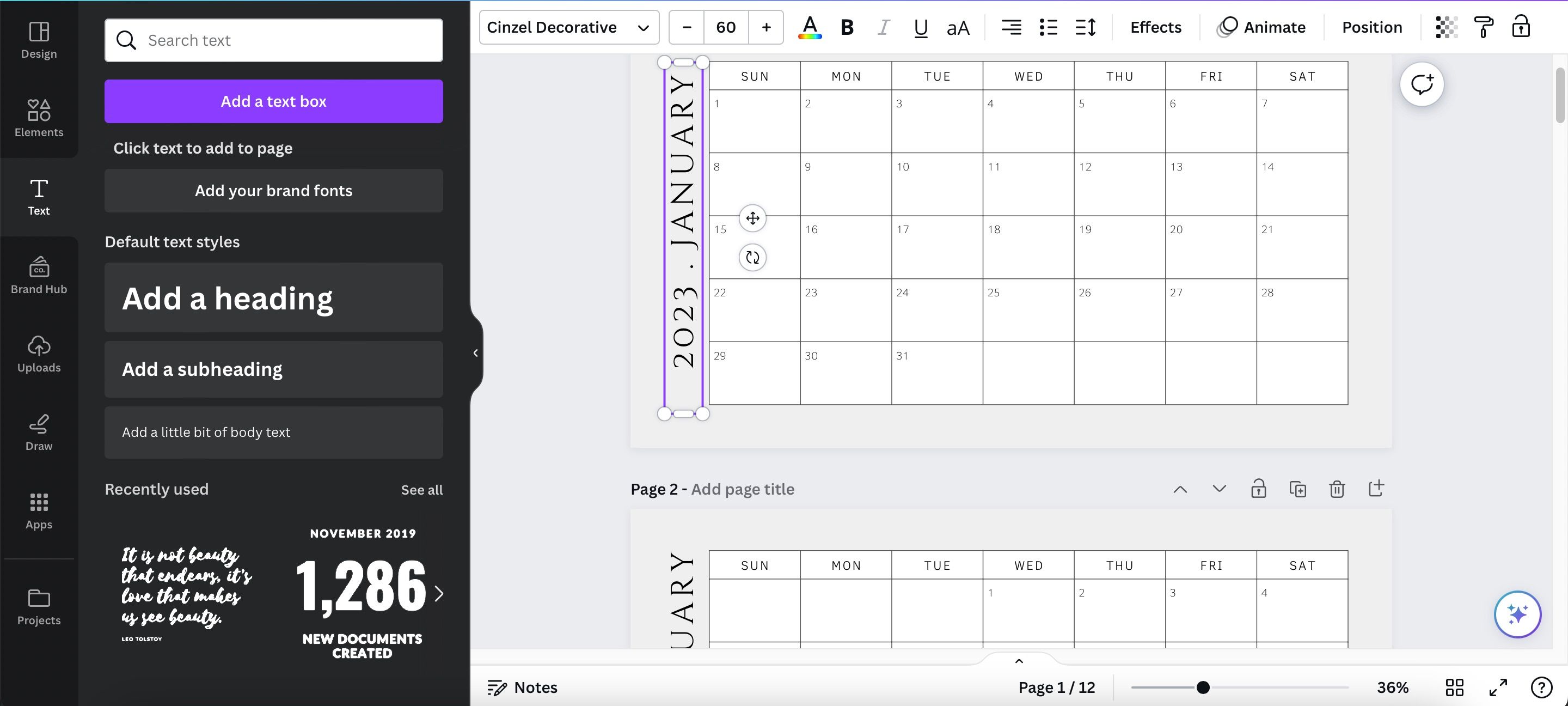 Выделение текста для редактирования в Canva