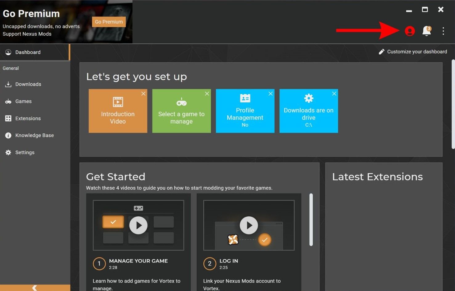 Войдите в Nexus Mods через Vortex Mod Manager