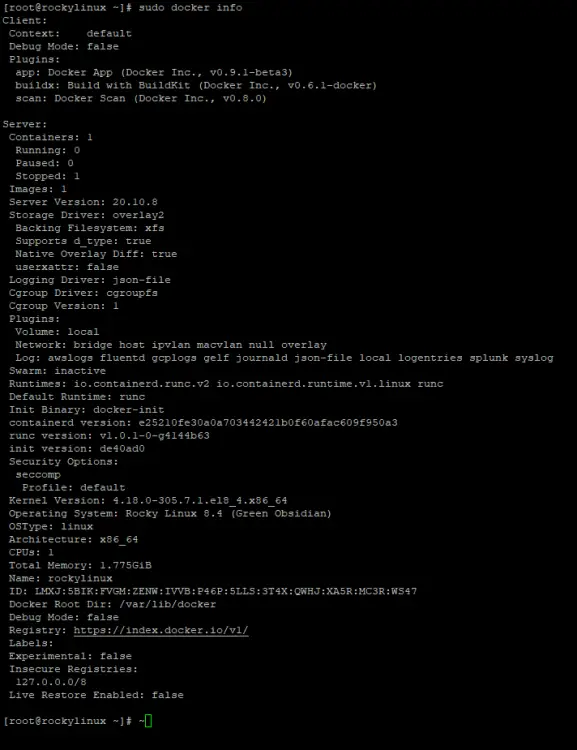 Вывод docker info