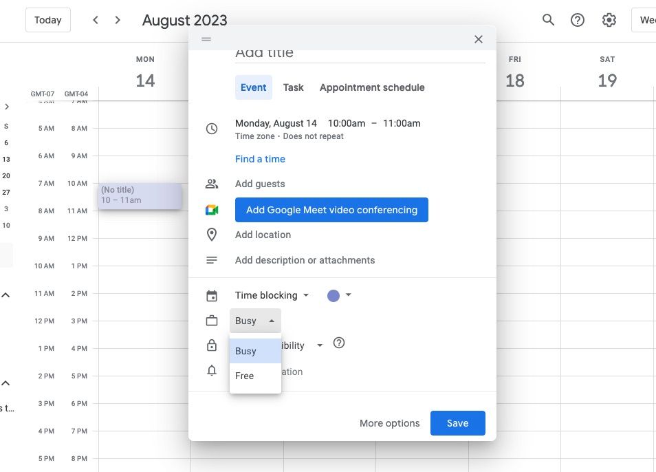 Опция видимости события: Занят/Свободен в Google Календаре