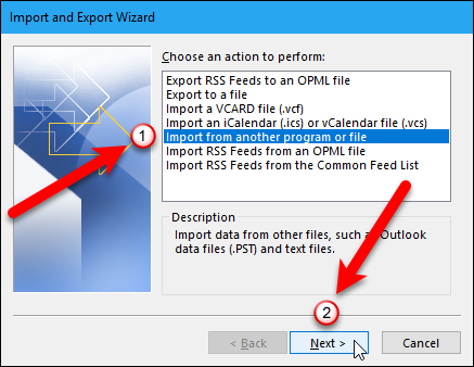 Выбор импорта из другой программы или файла