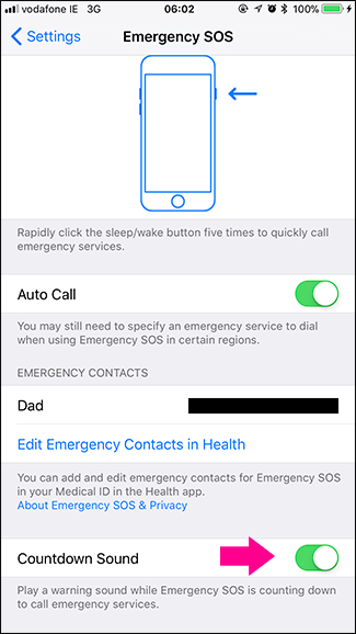 Отключение звука обратного отсчёта Emergency SOS
