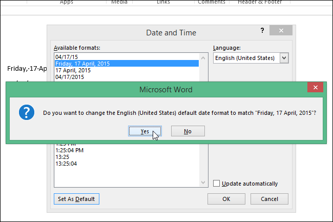 Диалог подтверждения при установке по умолчанию