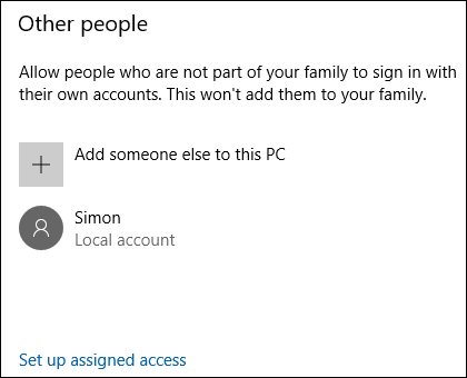 Список учётных записей в Параметрах после добавления