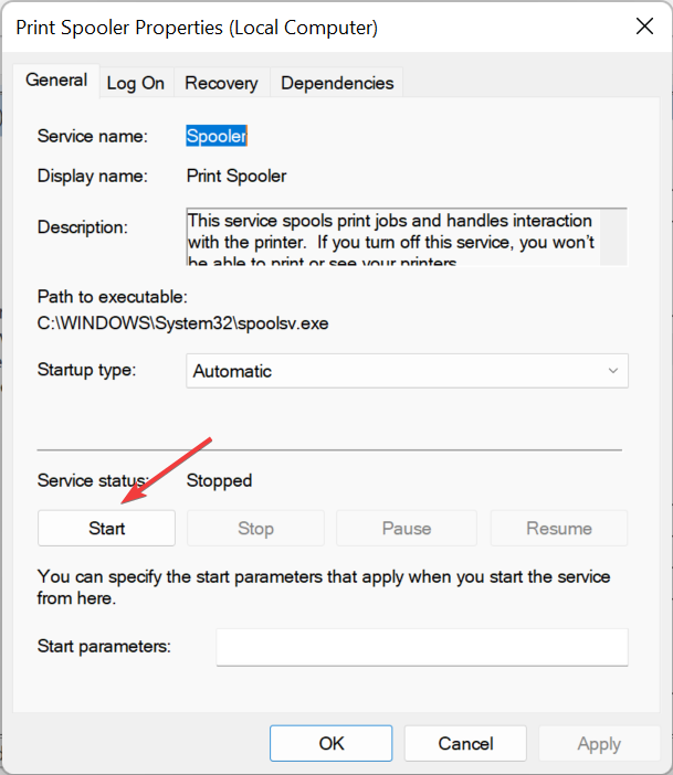 запуск службы Print Spooler