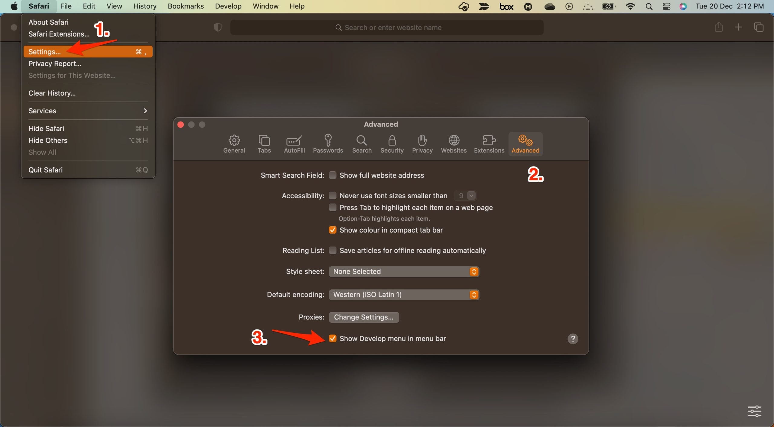 Enable Show Develop menu in menu bar