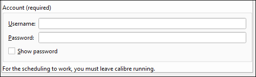 Окно ввода учётных данных для источника, если требуется аккаунт