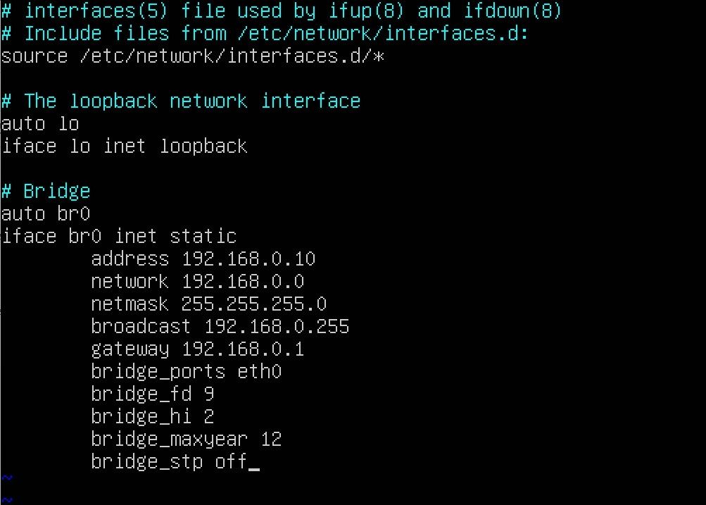Фрагмент /etc/network/interfaces с конфигурацией bridge br0