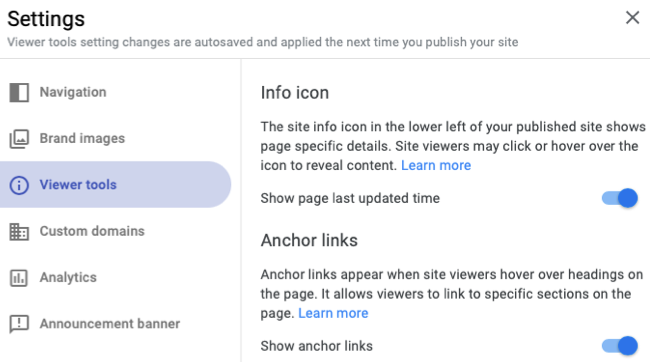 Панель настроек сайта: домен, аналитика, баннер