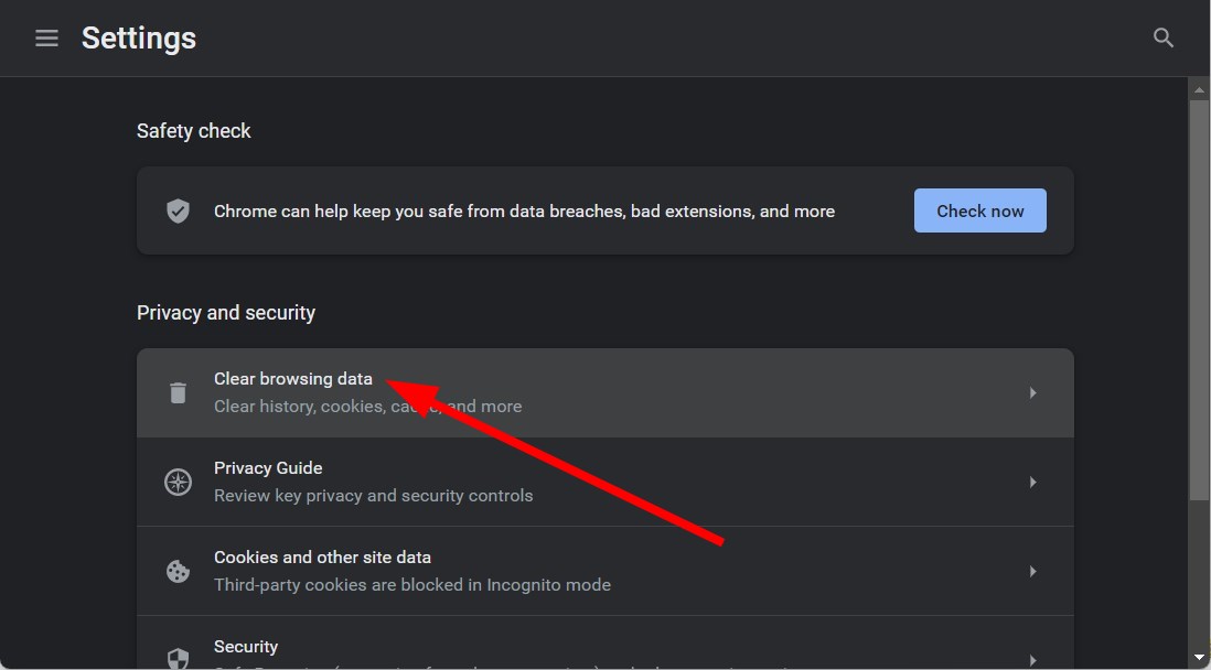 Пункт меню «Удалить данные просмотра» в браузере