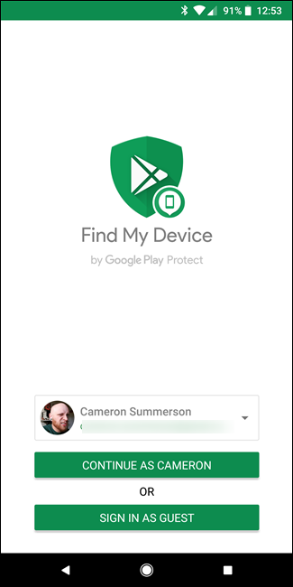 Скриншот экрана приложения Find My Device на Android с выбором устройства