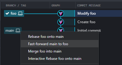 Git GUI: обновление ветки через контекстное меню