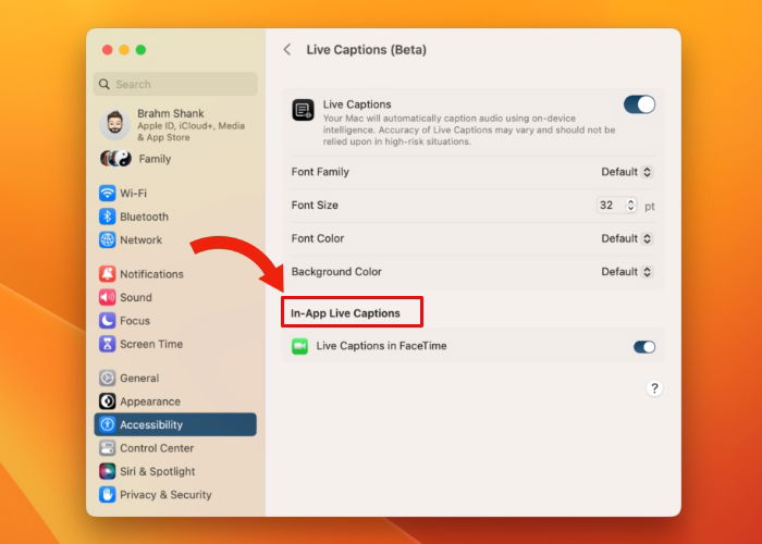 Опция субтитров для FaceTime на Mac