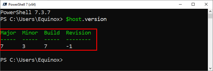 Вывод $host.version с номером версии.