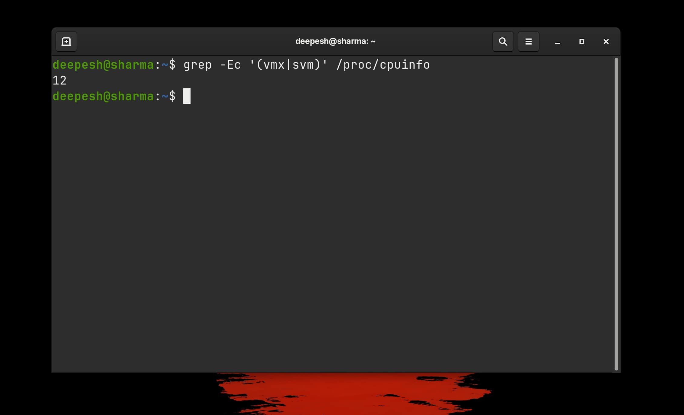 Проверка поддержки виртуализации в Linux (вывод команды)