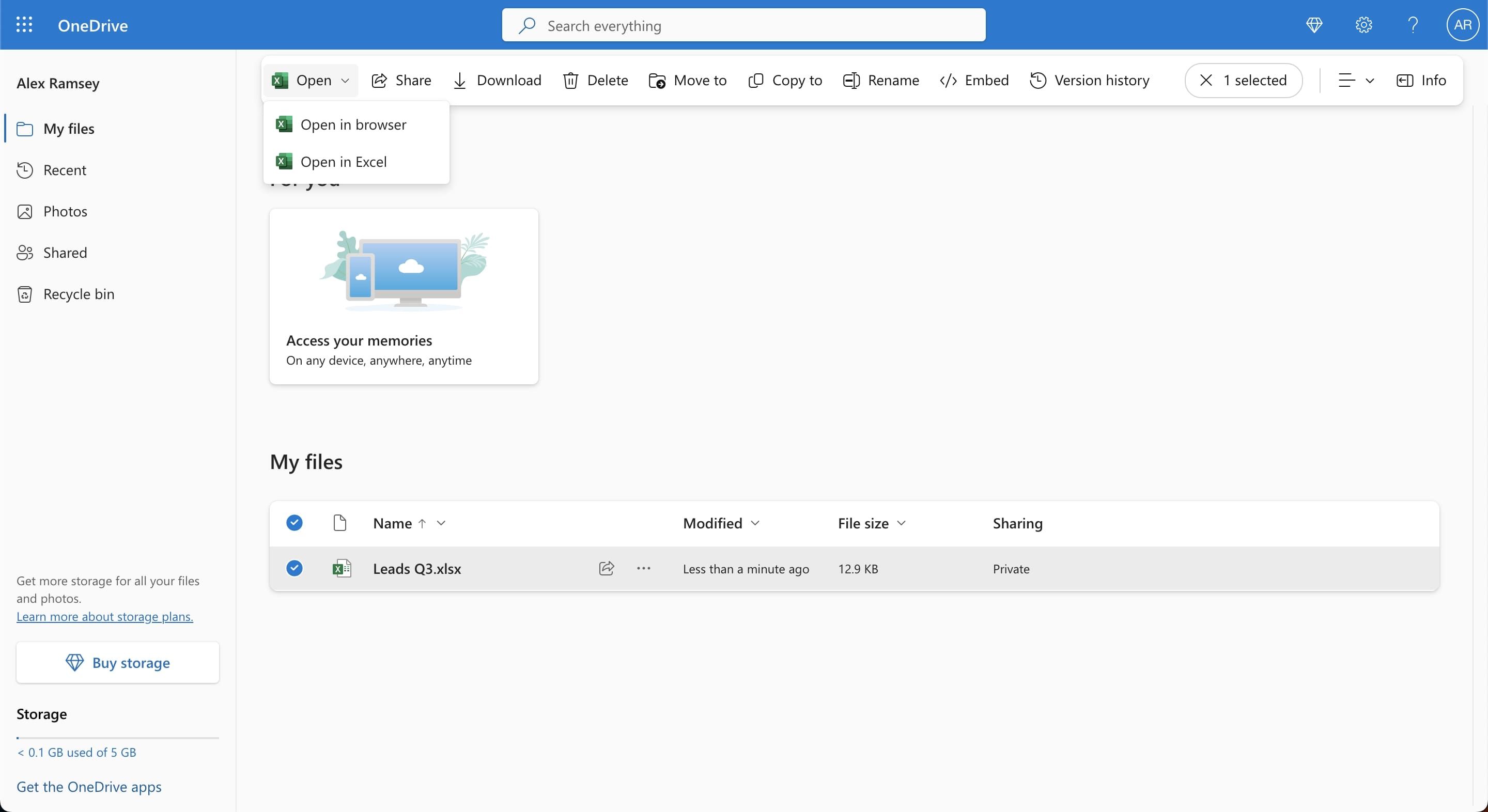 Опции открытия файла: в браузере или в локальном Excel