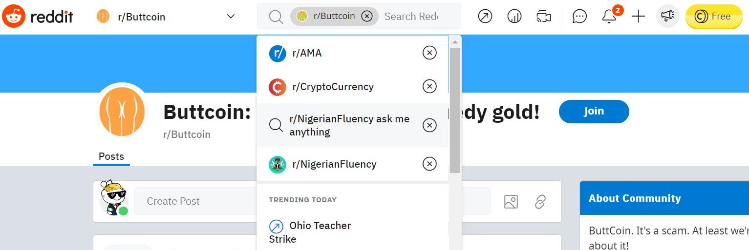 Скриншот, показывающий, как очистить историю поиска на Reddit в десктопной версии