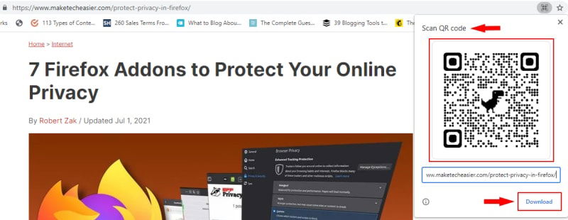 QR‑код для отправки вкладки