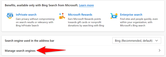 Нажмите «Управление поисковыми системами».