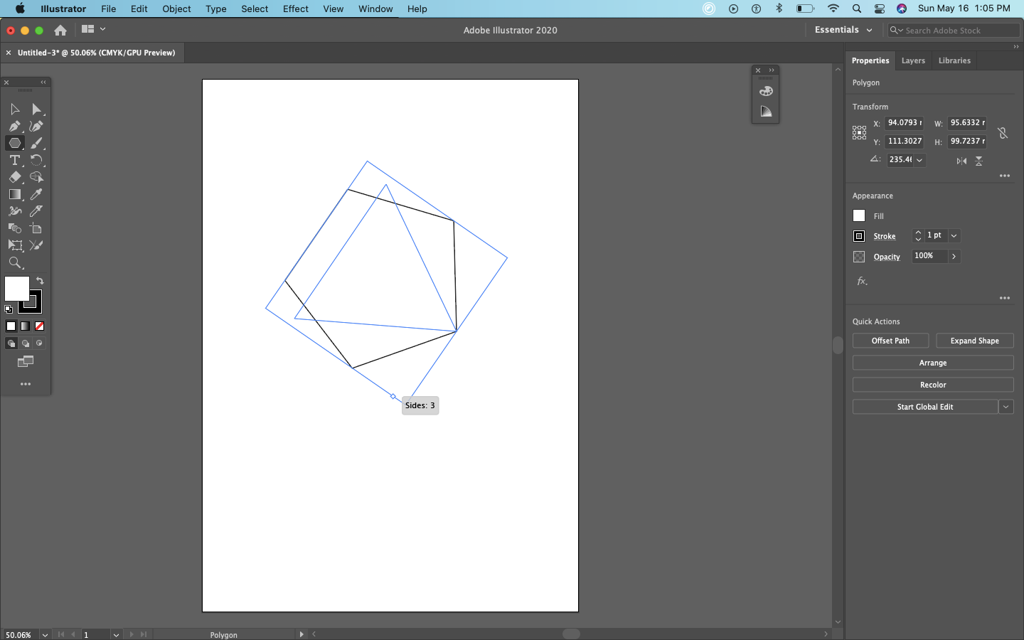 Интерактивная регулировка числа сторон в инструменте многоугольника