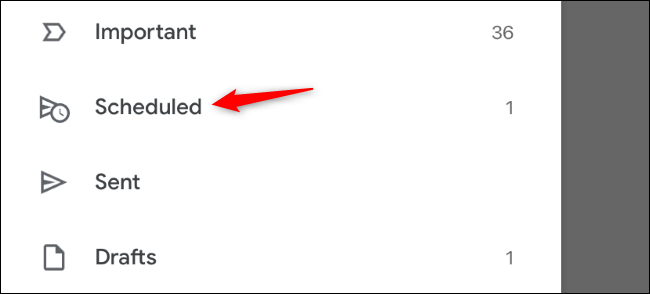 Пункт меню для просмотра запланированных писем в Gmail для iPhone