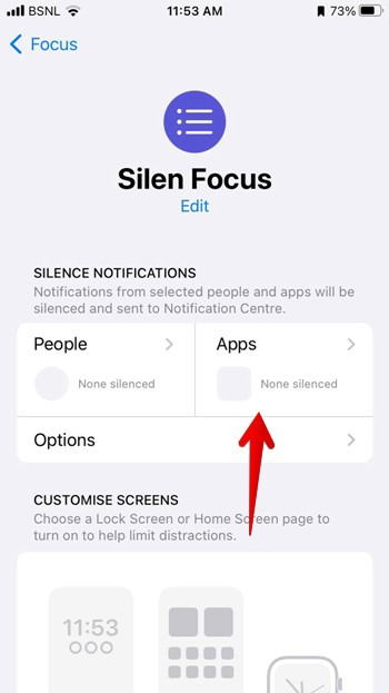 Раздел 'Приложения' в настройках режима Фокус