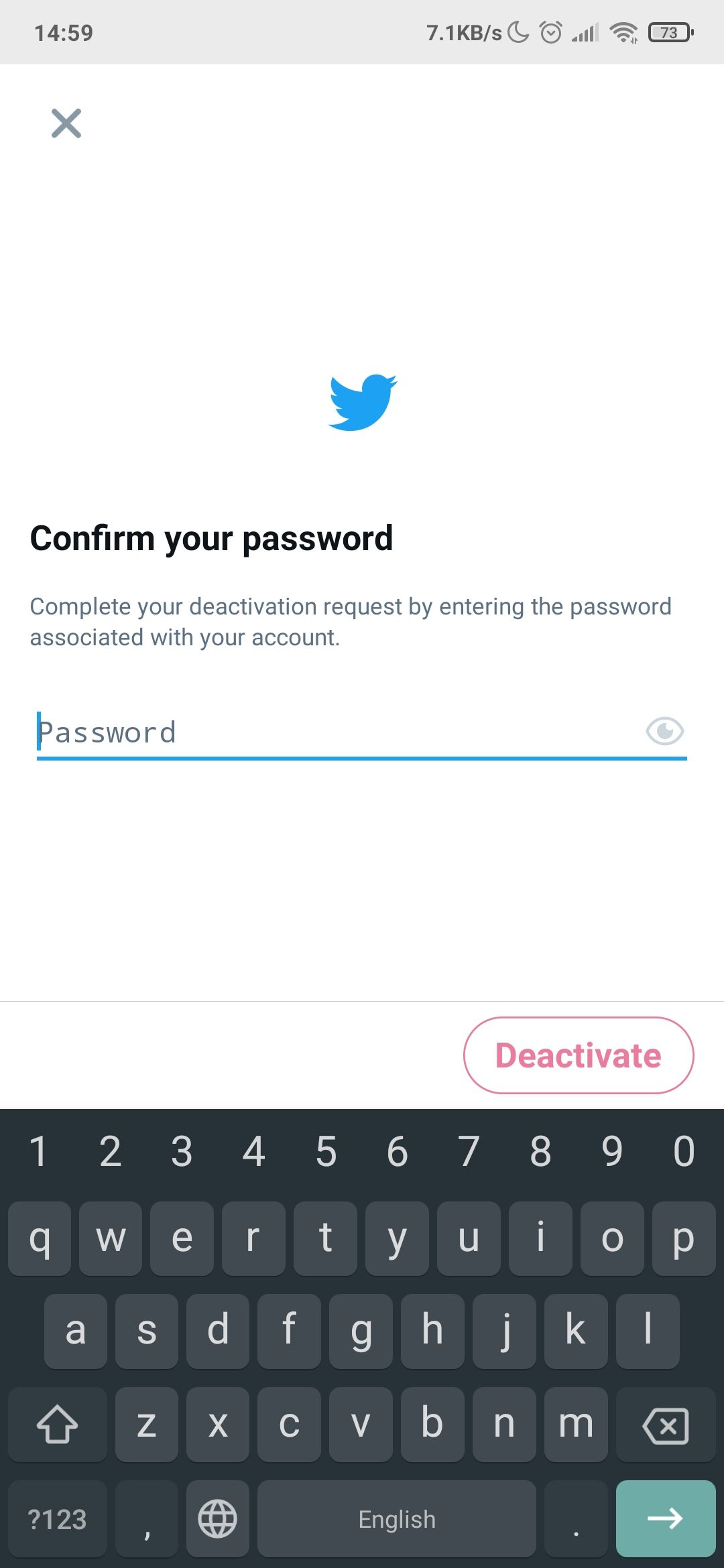 Подтверждение деактивации аккаунта Twitter
