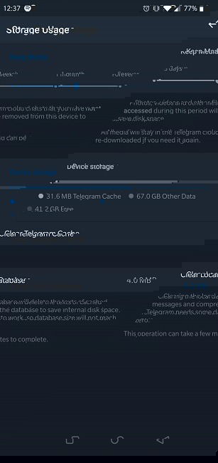 Параметры использования хранилища в Telegram