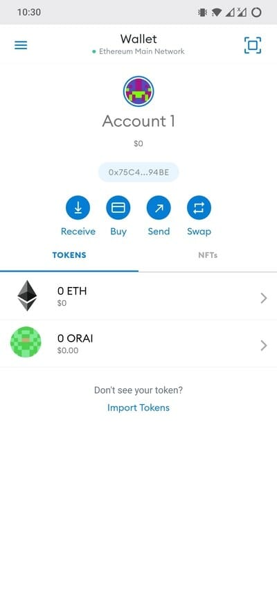 Добавленный токен отображается в мобильном MetaMask