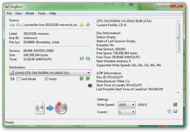 Скачанный ISO Clonezilla готовый к записи