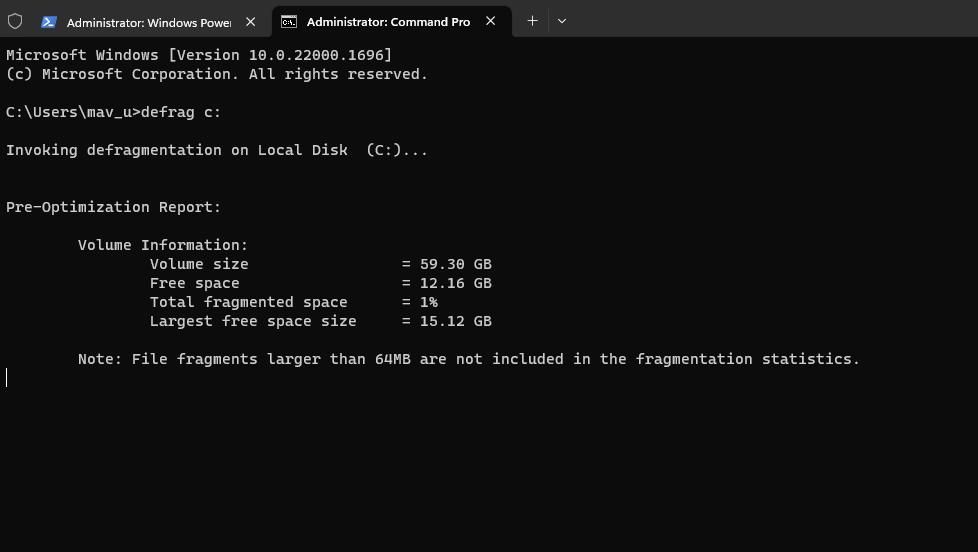 Команда defrag c