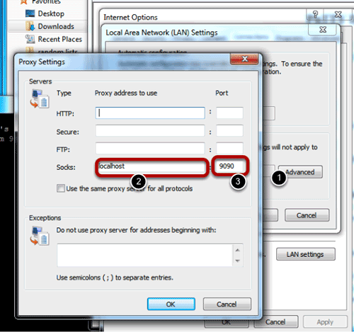 Пример настроек прокси в Windows Internet Explorer
