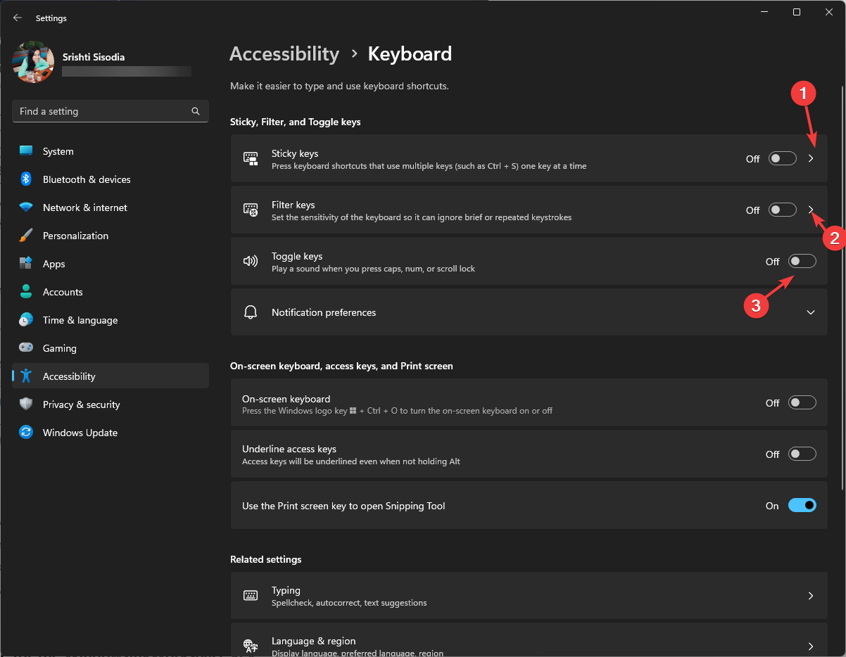 Выключение залипания клавиш
