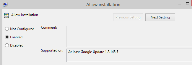 Разрешение установок для Google Chrome в политике
