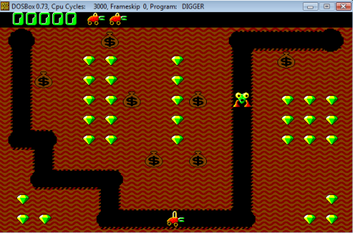 Игровой экран Digger в окне DOSBox
