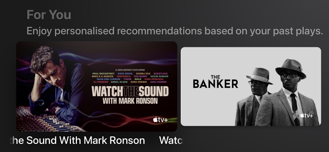 Раздел «Для тебя» в интерфейсе Apple TV