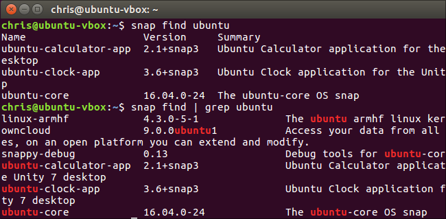 Поиск пакета snap с фильтрацией grep