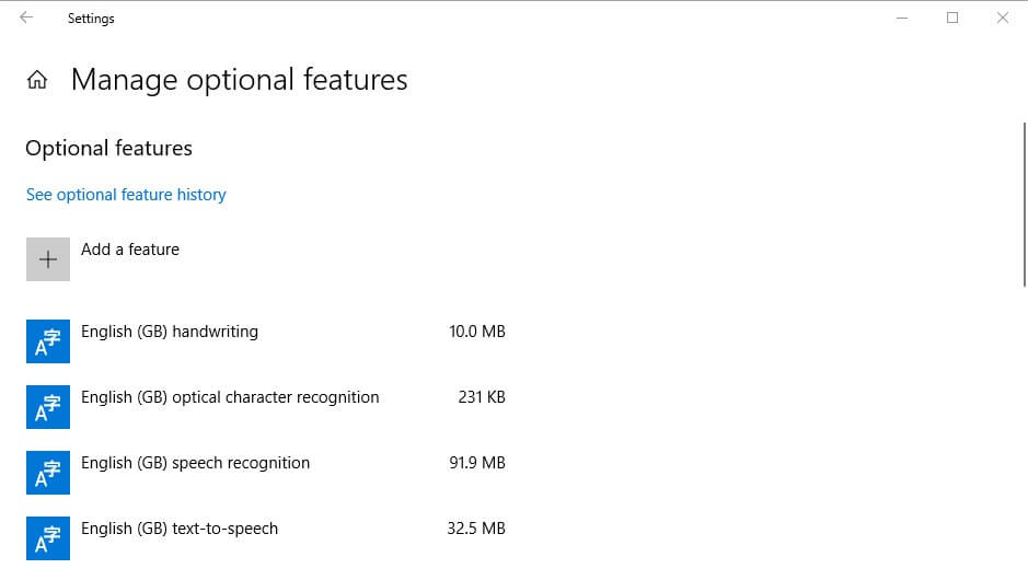 Скриншот: меню «Управление дополнительными возможностями» в Windows 10