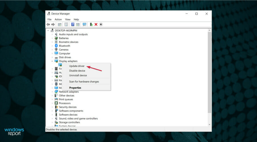 Контекстное меню обновления драйвера NVIDIA
